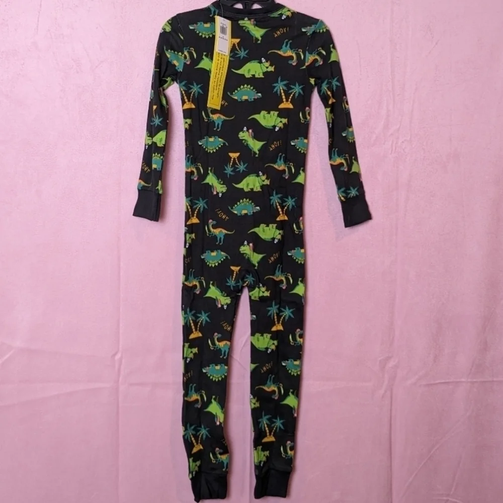 Old Navy Gray and Green Dinosaur One Piece Pajama Set size 4T